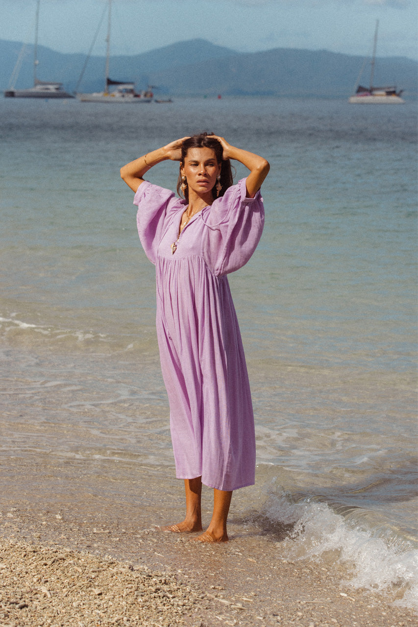 Kyra Midi Dress ~ Lilac Gauze | Handcrafted For Everyday Wear  DOI