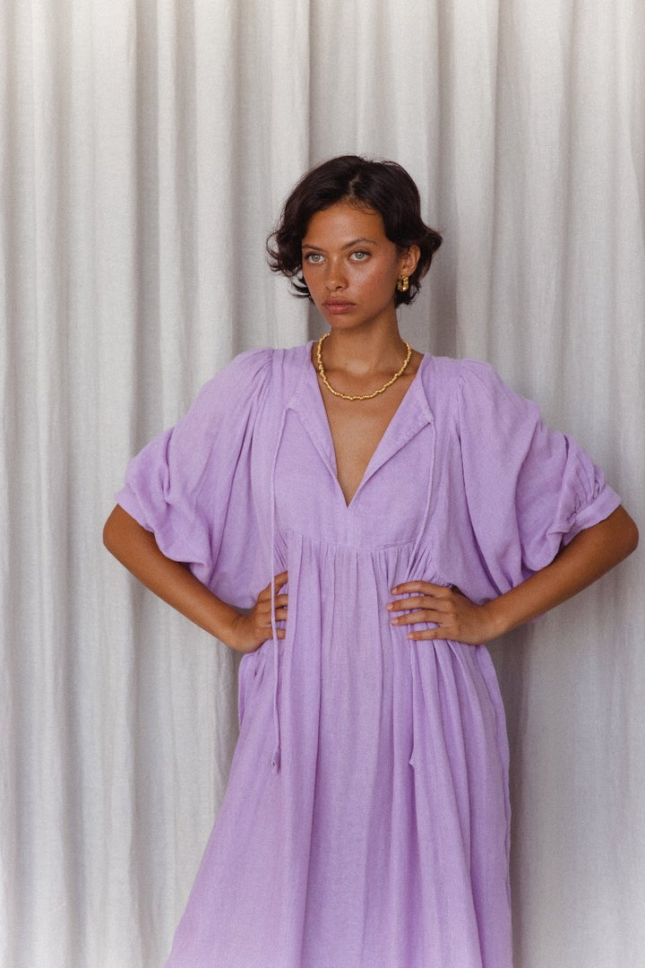 Kyra Midi Dress ~ Lilac Gauze