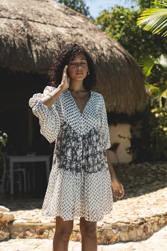 Nora Mini Dress ~ Noir | Artisan Hand Crafted Block Print Dress – DOI